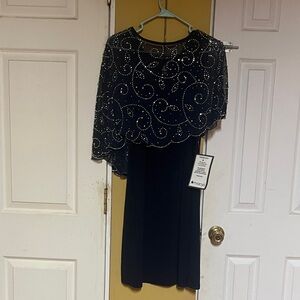 J Kara Black Dress with Silver Beaded Overlay